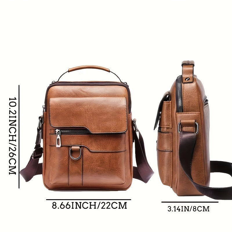 Vintage PU Leather Shoulder Bag - Men's Large Capacity Vertical Business Handbag