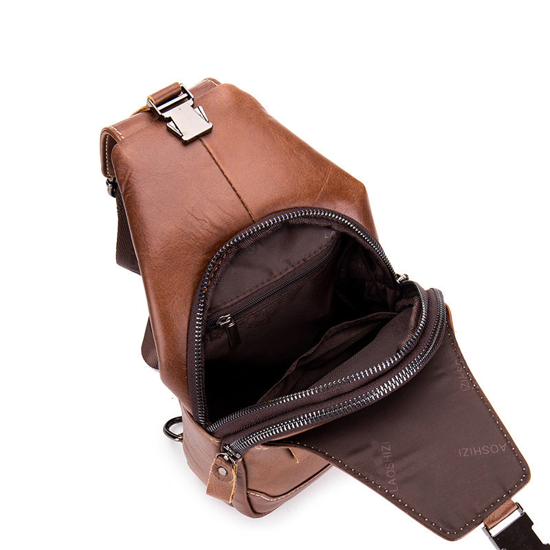 Men's Large Capacity Leather Chest Bag - Retro Casual Style Shoulder Bag