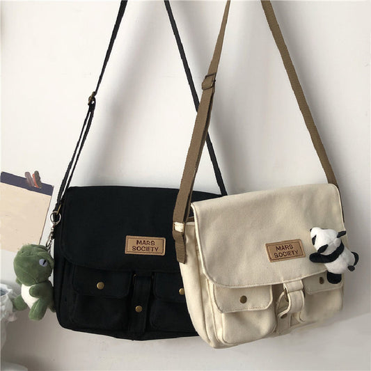 Simple Solid Colors Canvas Messenger Bags - Fashion Teen School Crossbody Bags