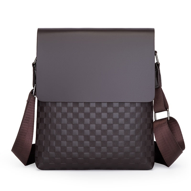 Men's Fashion Casual Business Bag - Soft PU Leather Plaid Pattern Square Bag
