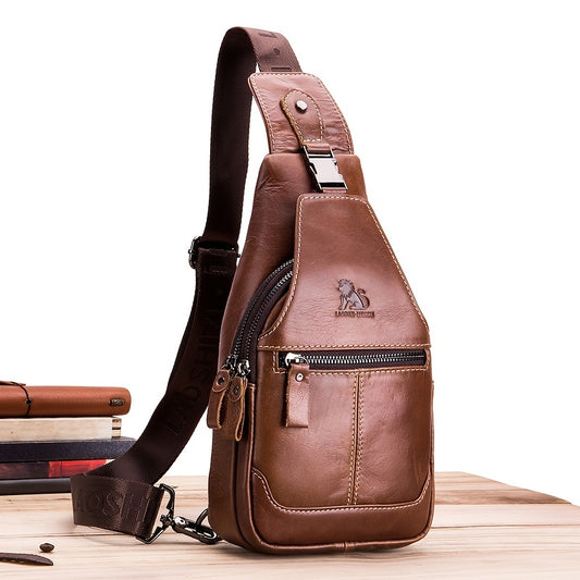 Men's Large Capacity Leather Chest Bag - Retro Casual Style Shoulder Bag
